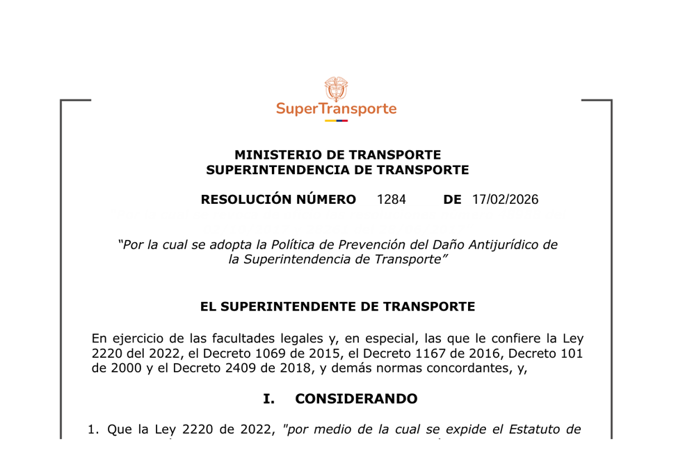 Supertransporte expide la Resolución 1284 de 2026